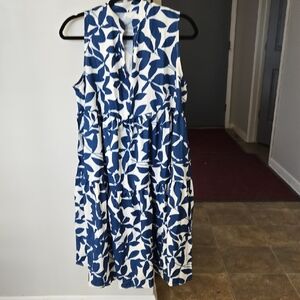Source Unknown Blue and White Leaf Midi Dress